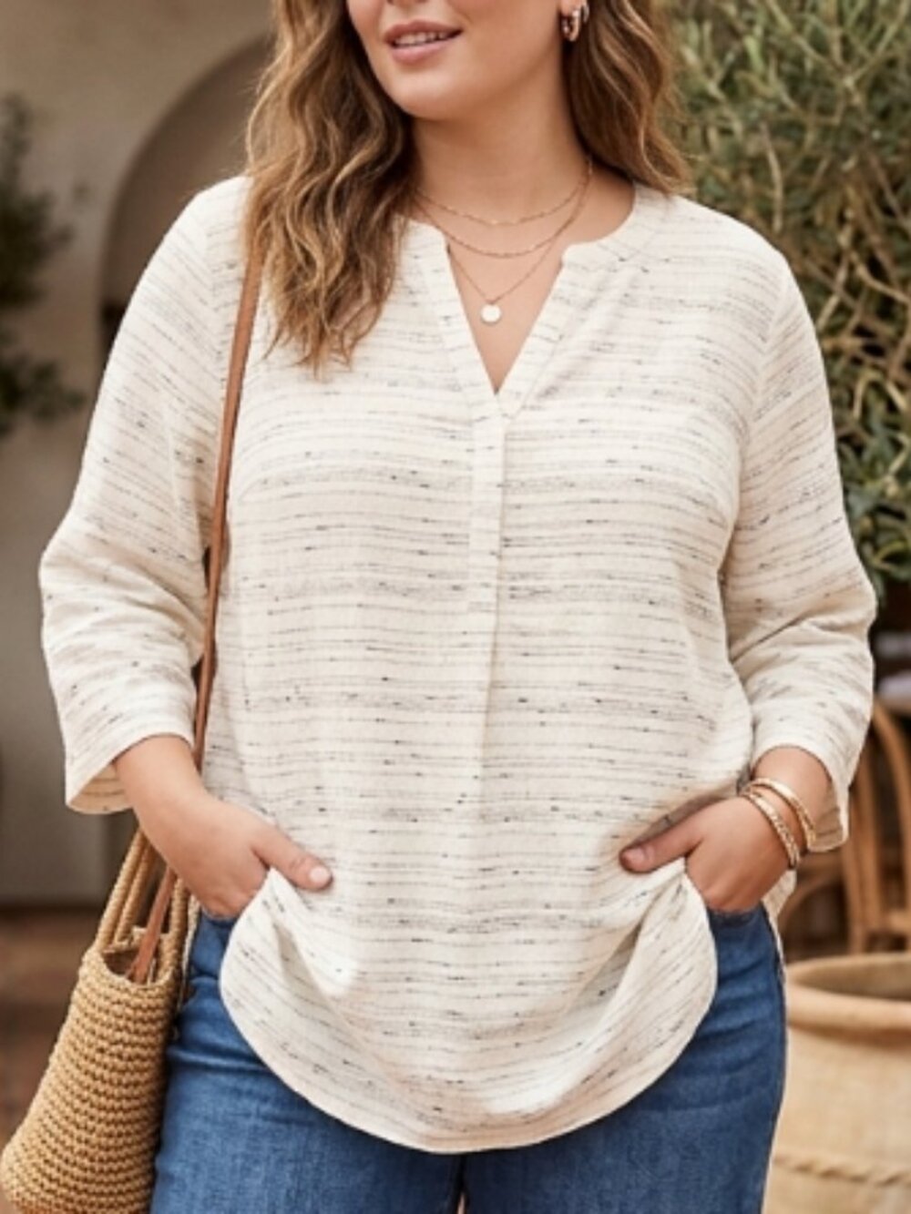 Liz Claiborne Crinkle Stripe Tunic Top Blouse Plus XL Coastal Chic Boho Resort